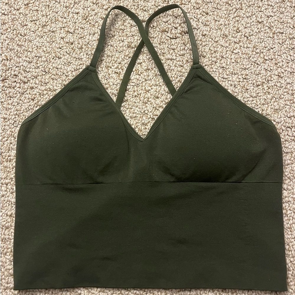 ITZON Green Built in Bra Back Crossover Crop Top